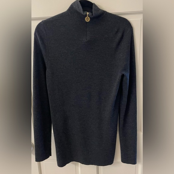 Tory Burch Dark Charcoal Gray 100% Wool Turtleneck Back Zipper Size M - Picture 2 of 6